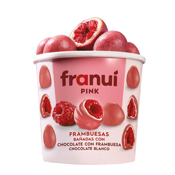 Franui Pink -Frambuesas bañadas de chocolate blanco con polvo de frambuesas-Sólo envíos CDMX