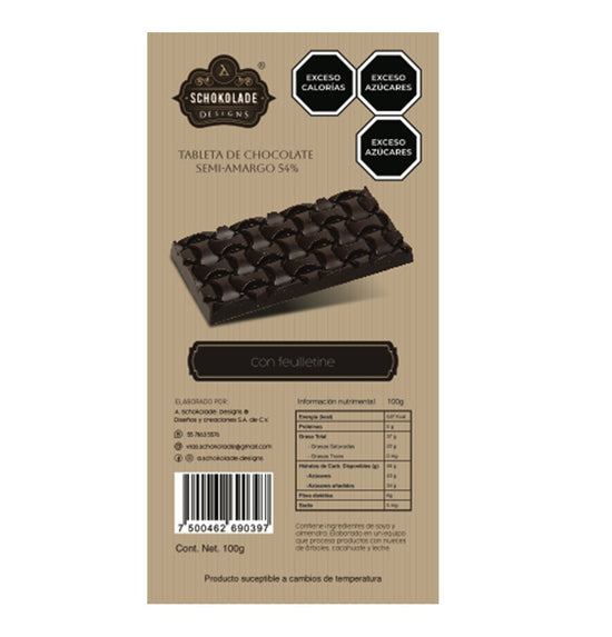 SCHOKOLADE-Tableta de chocolate semi-amargo 54% con Feuilletine