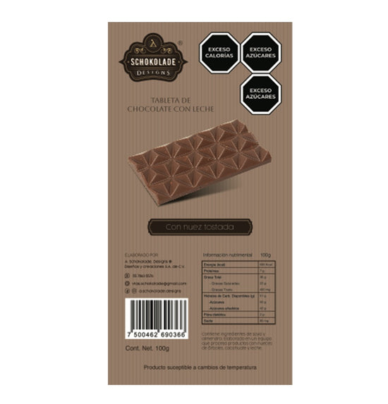 SCHOKOLADE-Tableta de chocolate con leche y nuez tostada