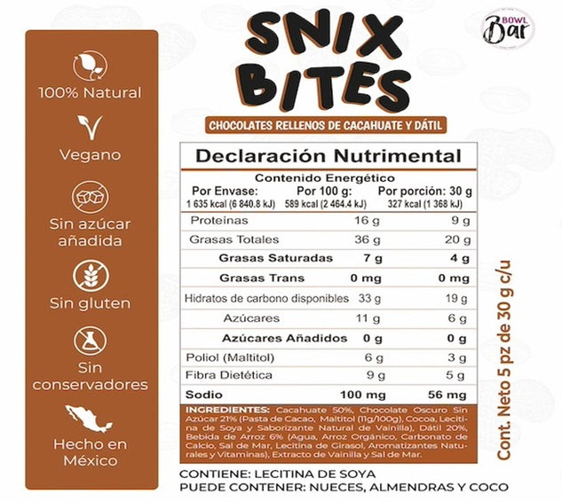 Bowl Bar - Snix Bites (Chocolates Rellenos De Cacahuate y Dátil