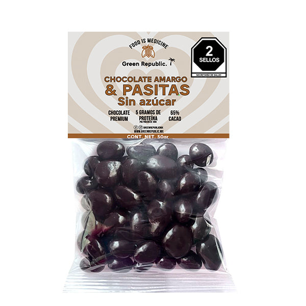 Green Republic-PASITA CON CHOCOLATE AMARGO SIN AZUCAR 50gr