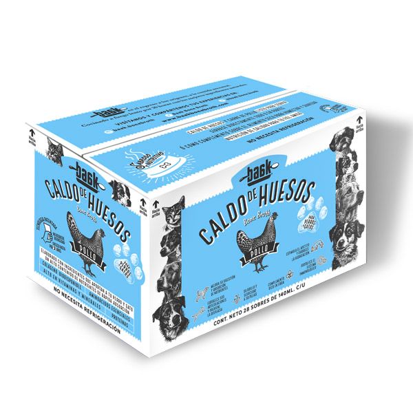 BAAK BONE BROTH Azul-Caja de caldo de huesos para perros y gatos 28 sobres de 140 ml