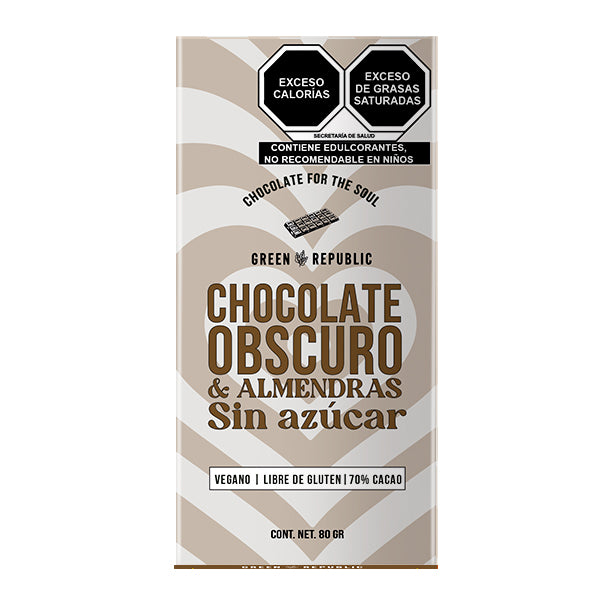Green Republic-BARRA DE CHOCOLATE OBSCURO SIN AZUCAR & ALMENDRAS