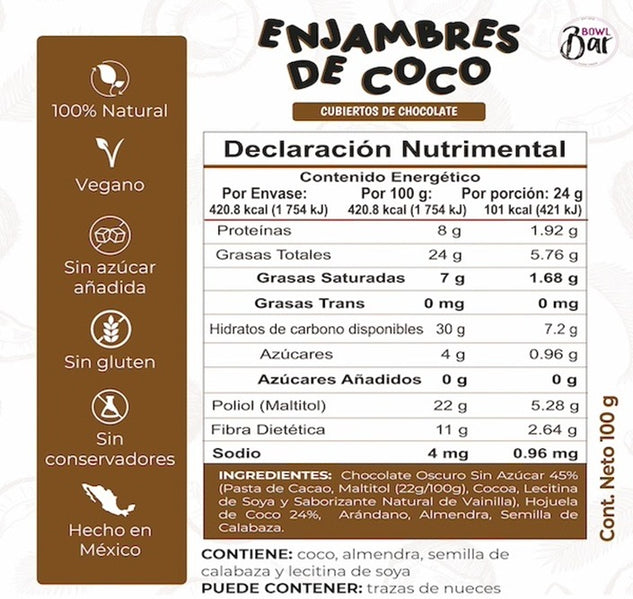Bowl Bar - Enjambres De Coco Con Chocolate Vegano Sin Azúcar
