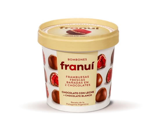 FRANUÍ-Frambuesas cubiertas de chocolate con leche y chocolate blanco-SOLO CDMX