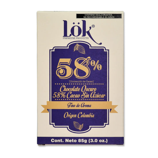 LöK-Chocolate Oscuro 58% Cacao Sin Azúcar
