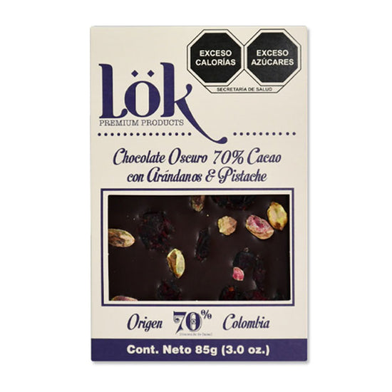 LöK-Chocolate Oscuro 70% Cacao con Arandanos & Pistache